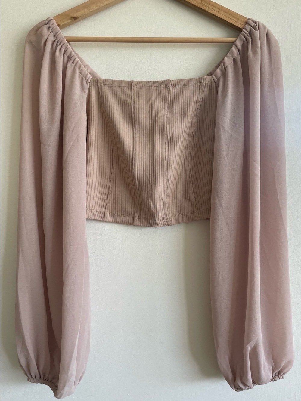 envy Blush Pink Off-Shoulder Puff Sleeve Crop Top
